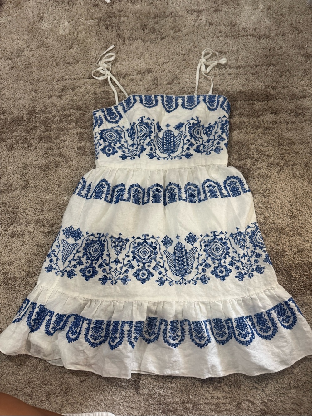 Milly White Sundress with Blue Embroidered Print